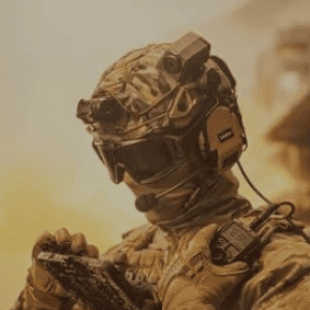 Military soldier wearing tactical headset